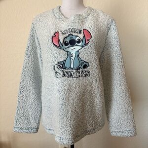 New Disney LILO & STITCH Womens Shirt Top Pj sherpa FLEECE Embroidered Snacks. M